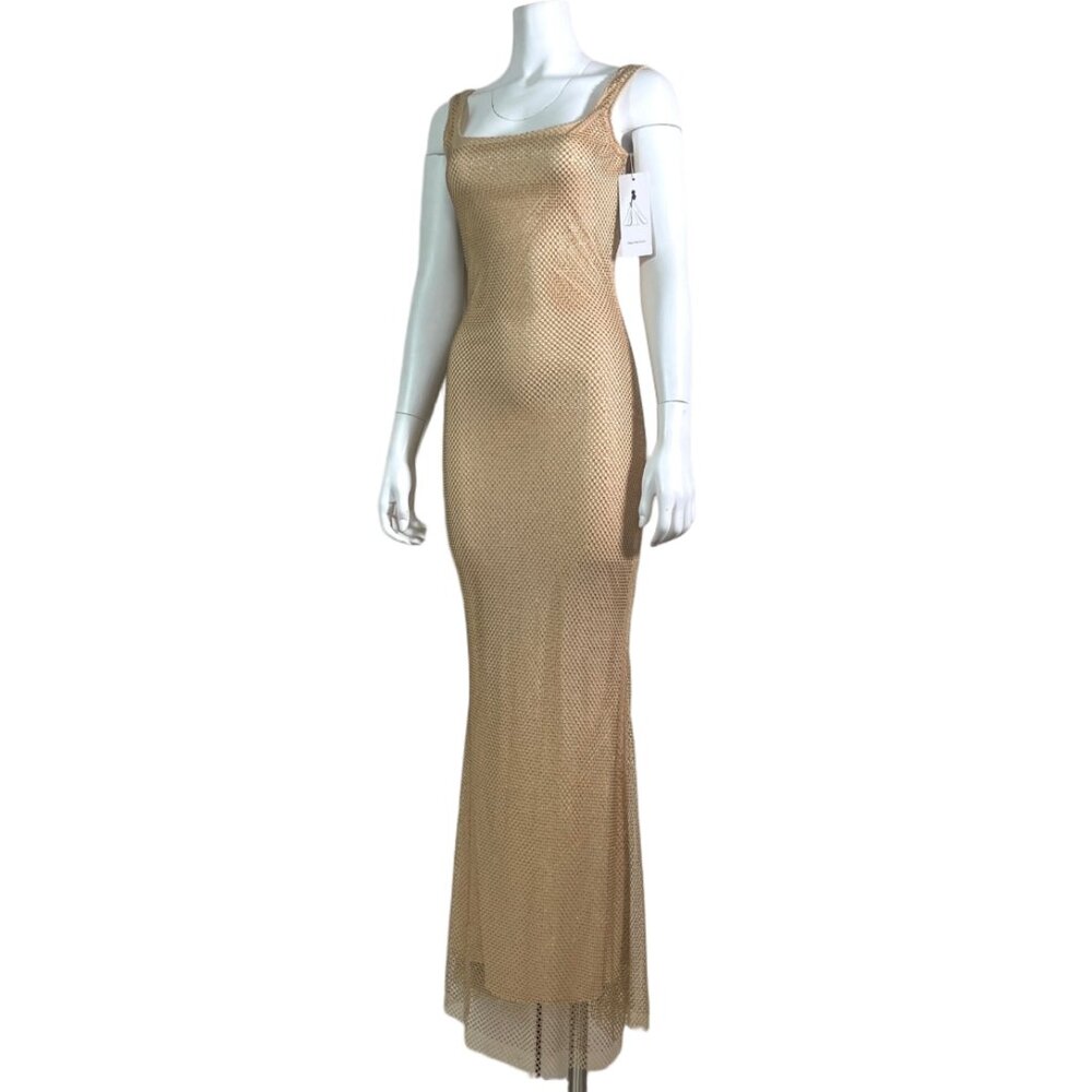 NWT Rhinestone Net Glitter Sparkly Party Club Rave Bling Low Back Maxi Dress - Picture 3 of 17